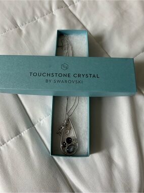 Touchstone Crystal Teardrop Pendant Necklace with Silver and Black Stones